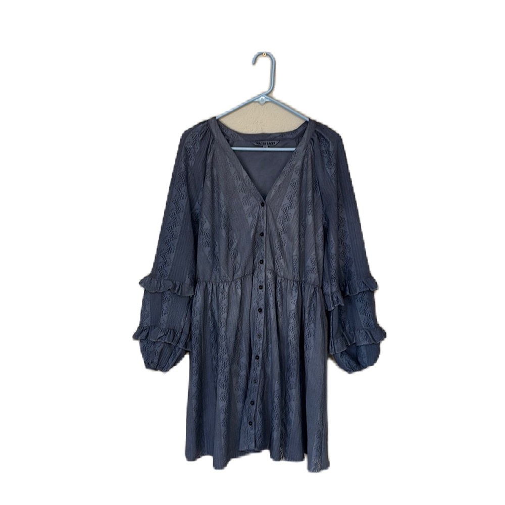 Walter Baker Blue Haven Lace Babydoll Long Sleeve Mini Button Down Dress XL